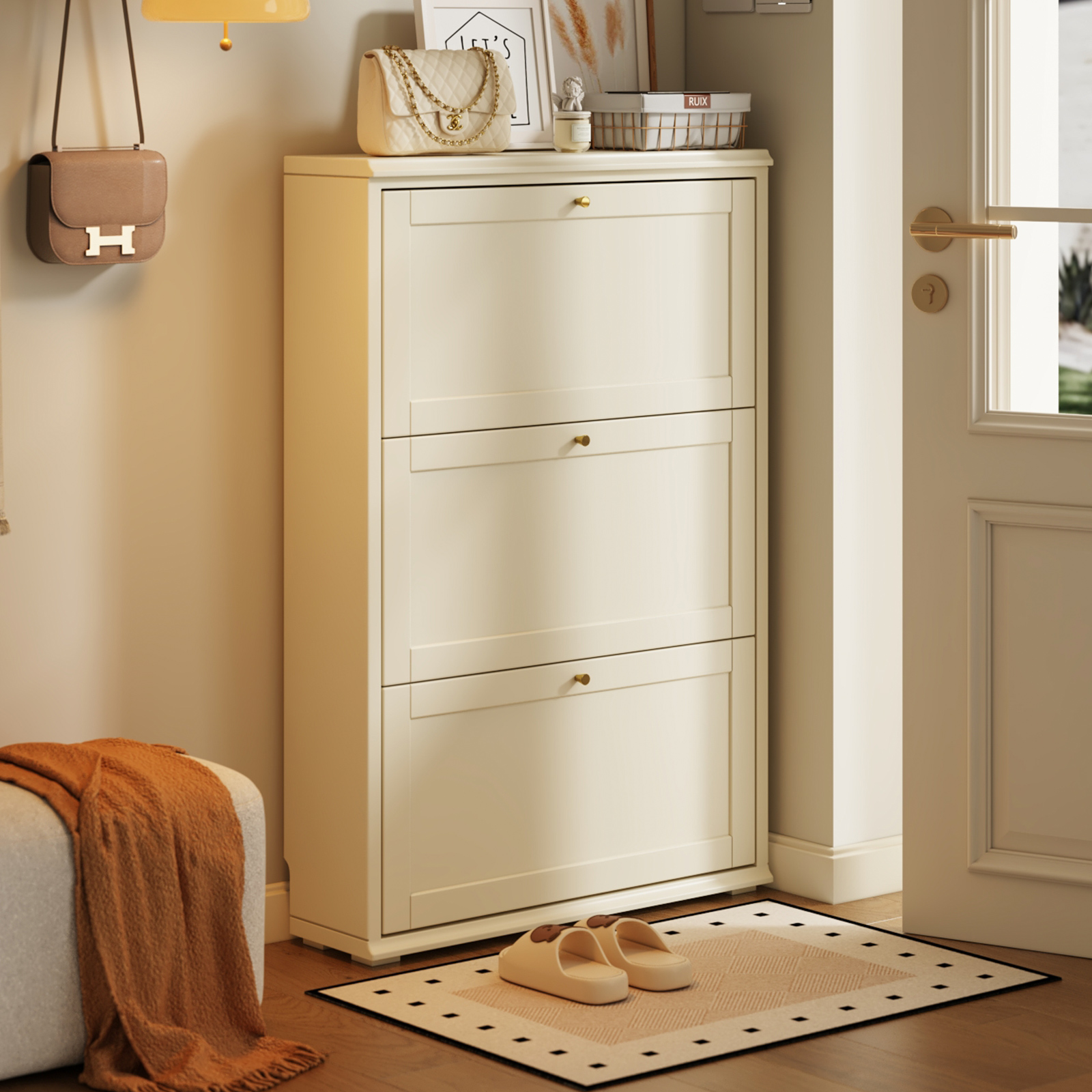 美冉家居实木超薄鞋柜家用