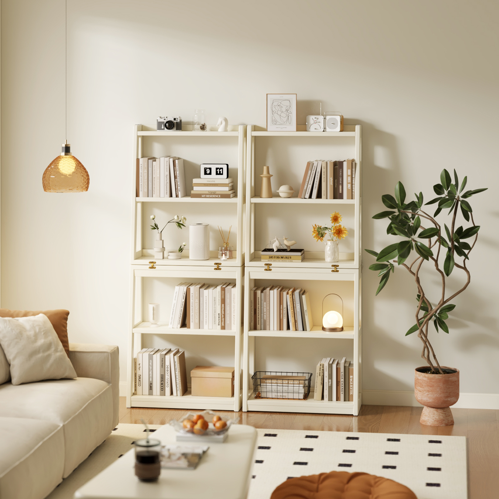 美冉家居实木可折叠梯形落地书架