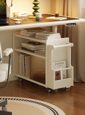 可移动小桌子实木桌下书架置物架侧边柜子奶油风边几创意简约书柜