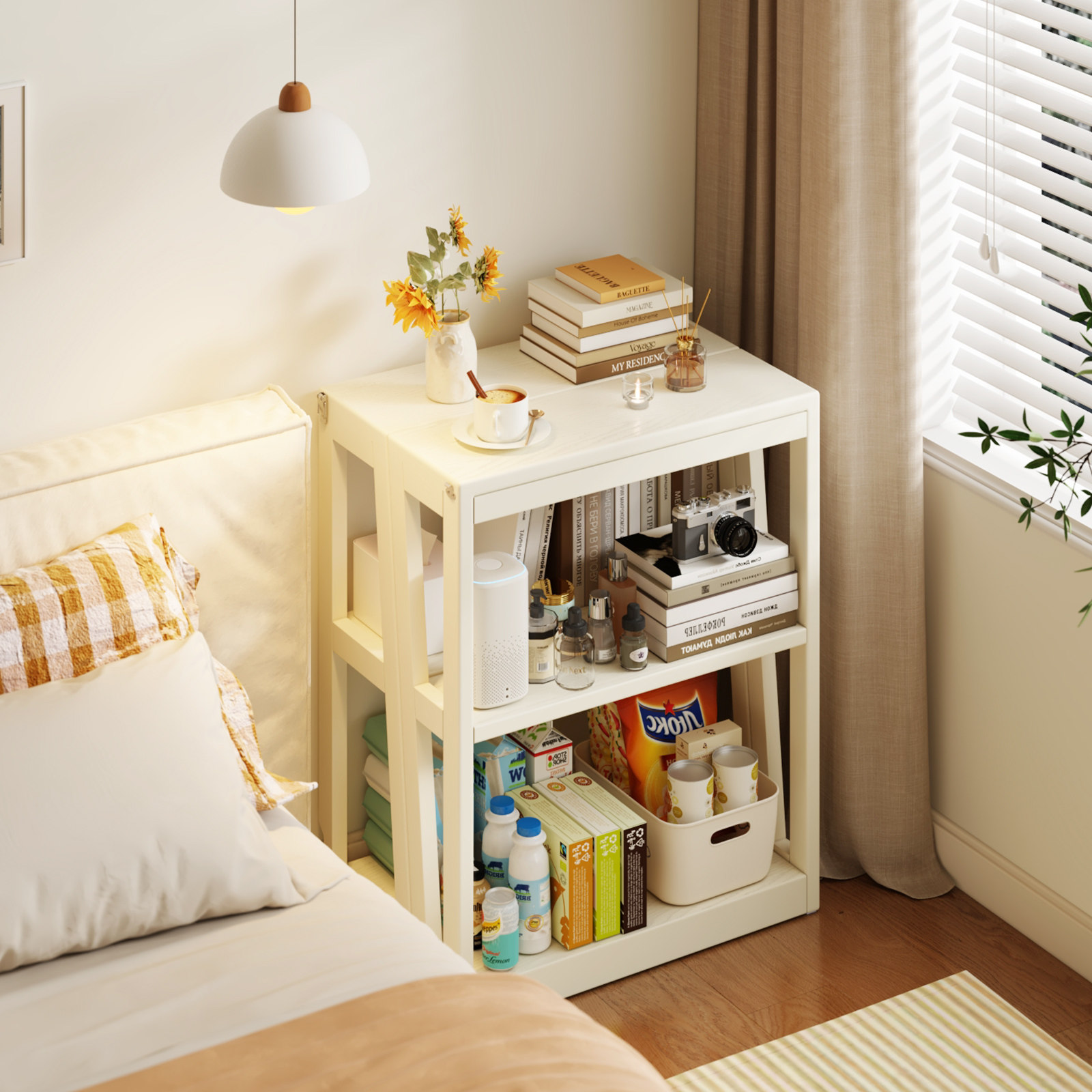 美冉家居实木可折叠梯形落地书架