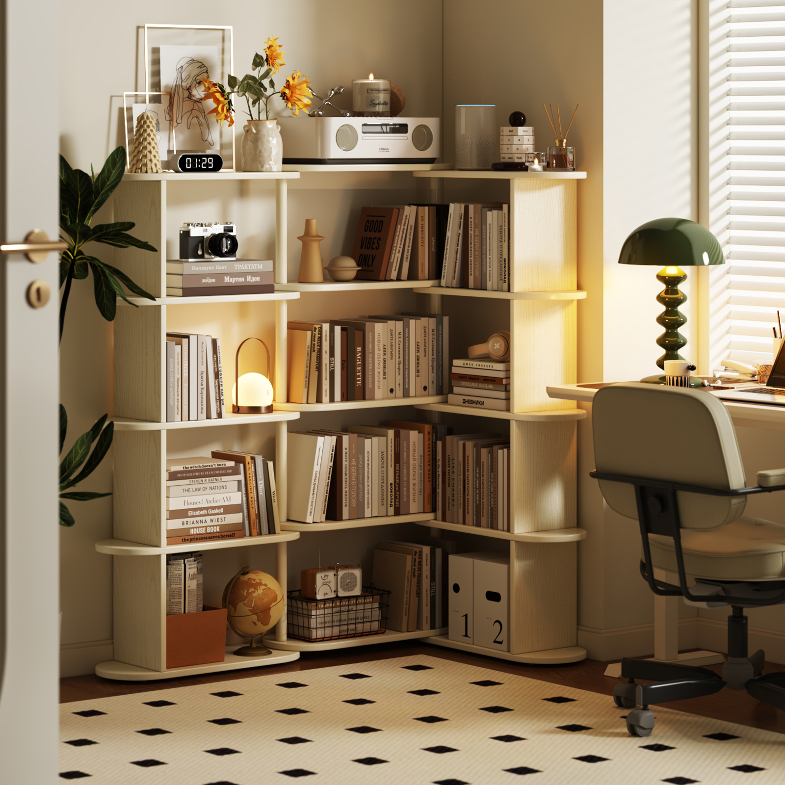 美冉家居实木书架置物架可折叠