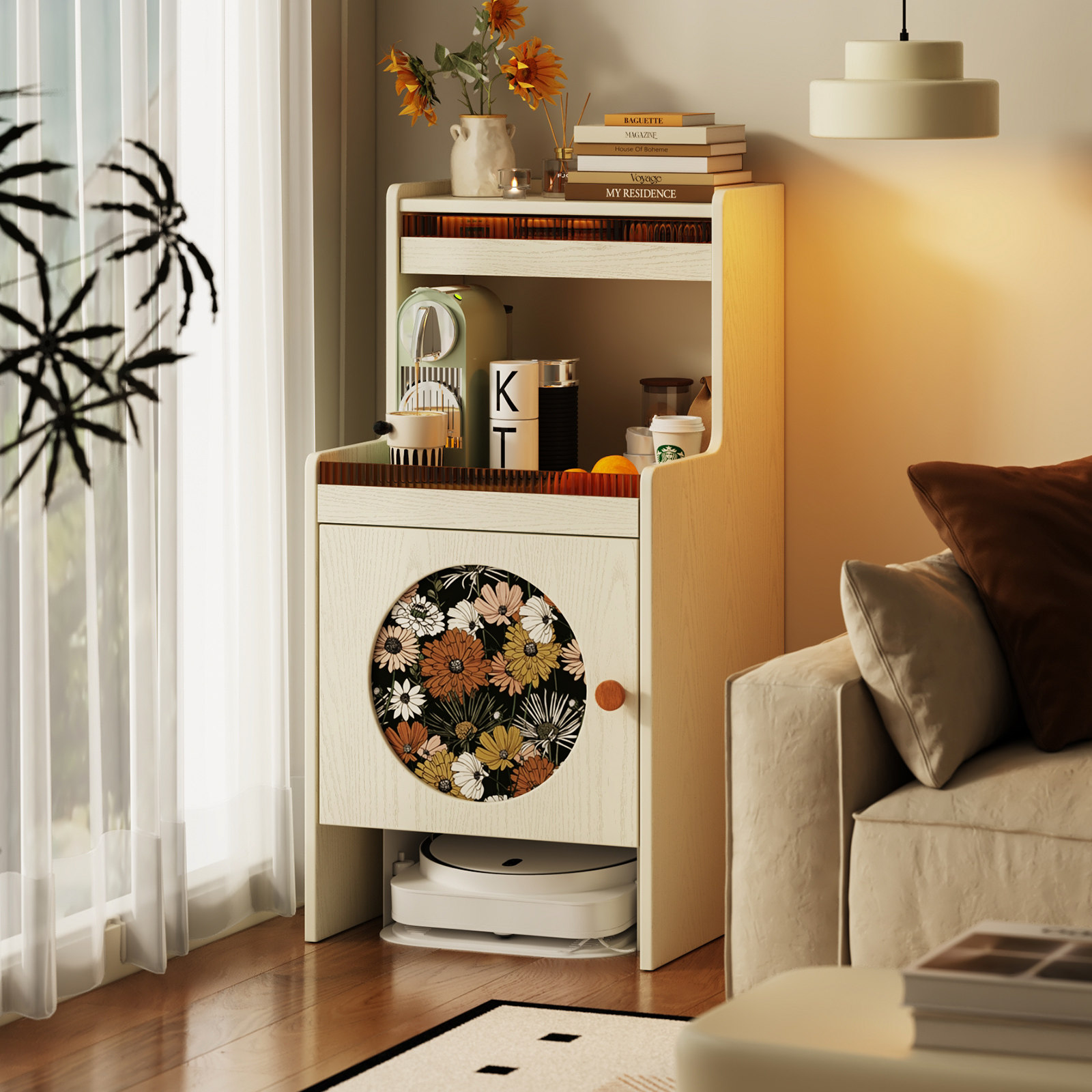 实木扫地机器人基站上方置物架收纳遮挡柜简约客厅多功能沙发边柜