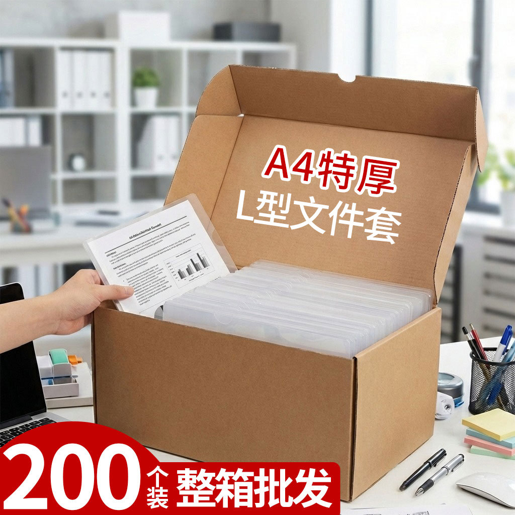 200个文件夹插页透明L型A4纸收纳夹加厚防水单片夹l夹简历保护套资料档案文件单页办公塑料文件套文件袋C1