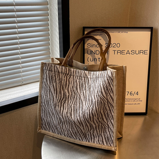 大容量托特包包女2025新款 通勤亚麻妈咪包大学生上课包女 ins时尚