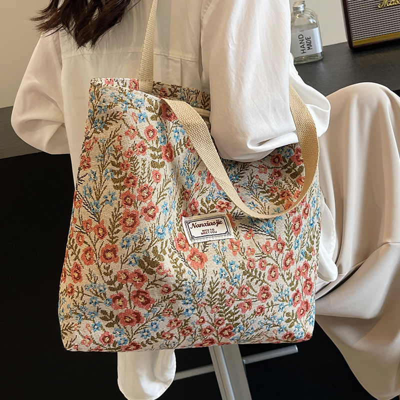 碎花托特包包女2025新款韩系手提帆布包大容量休闲通勤大包单肩包