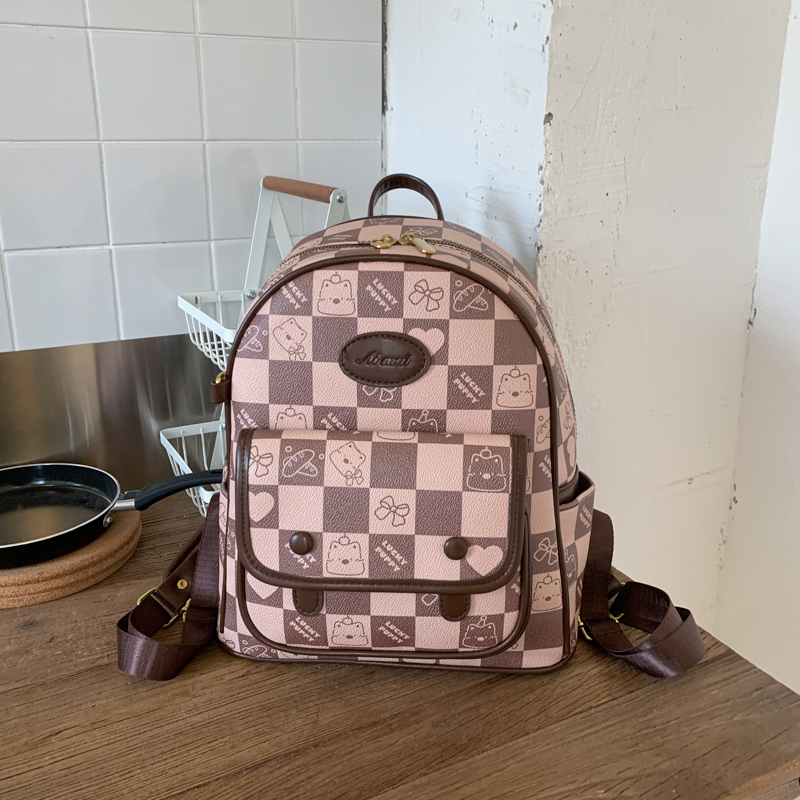 原创可爱格纹双肩背包