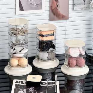 化妆粉扑专用收纳盒桌面防尘旋转美妆蛋多层透明化妆品整理置物架