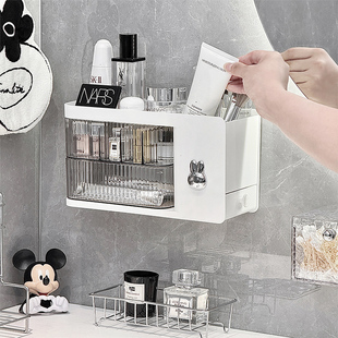 卫生间置物架化妆品收纳盒浴室免打孔壁挂厕所洗漱台墙上收纳架子