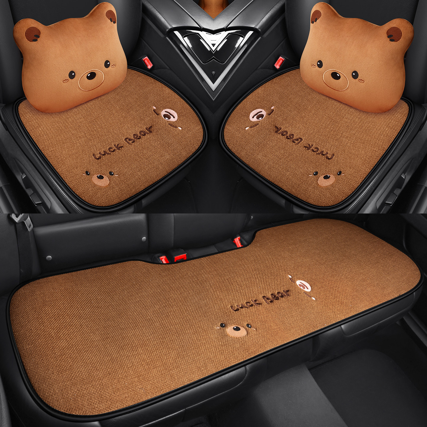 适用于熊猫mini汽车坐垫春夏季卡丁耐力熊骑士四季座套麻布座椅套