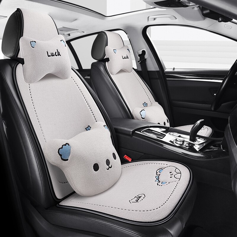 现代菲斯塔/索纳塔/伊兰特/途胜汽车坐垫亚麻三件套四季卡通座垫