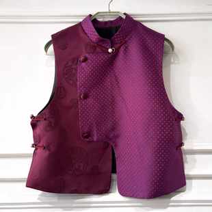 蒙古元素马甲日常装国风立领盘扣马甲女高端气质拼色民族风背心新