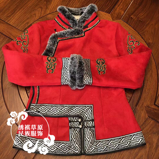 蒙古服饰女士冬季加绒棉袍蒙古袍日常生活装蒙古元素民族演出服新