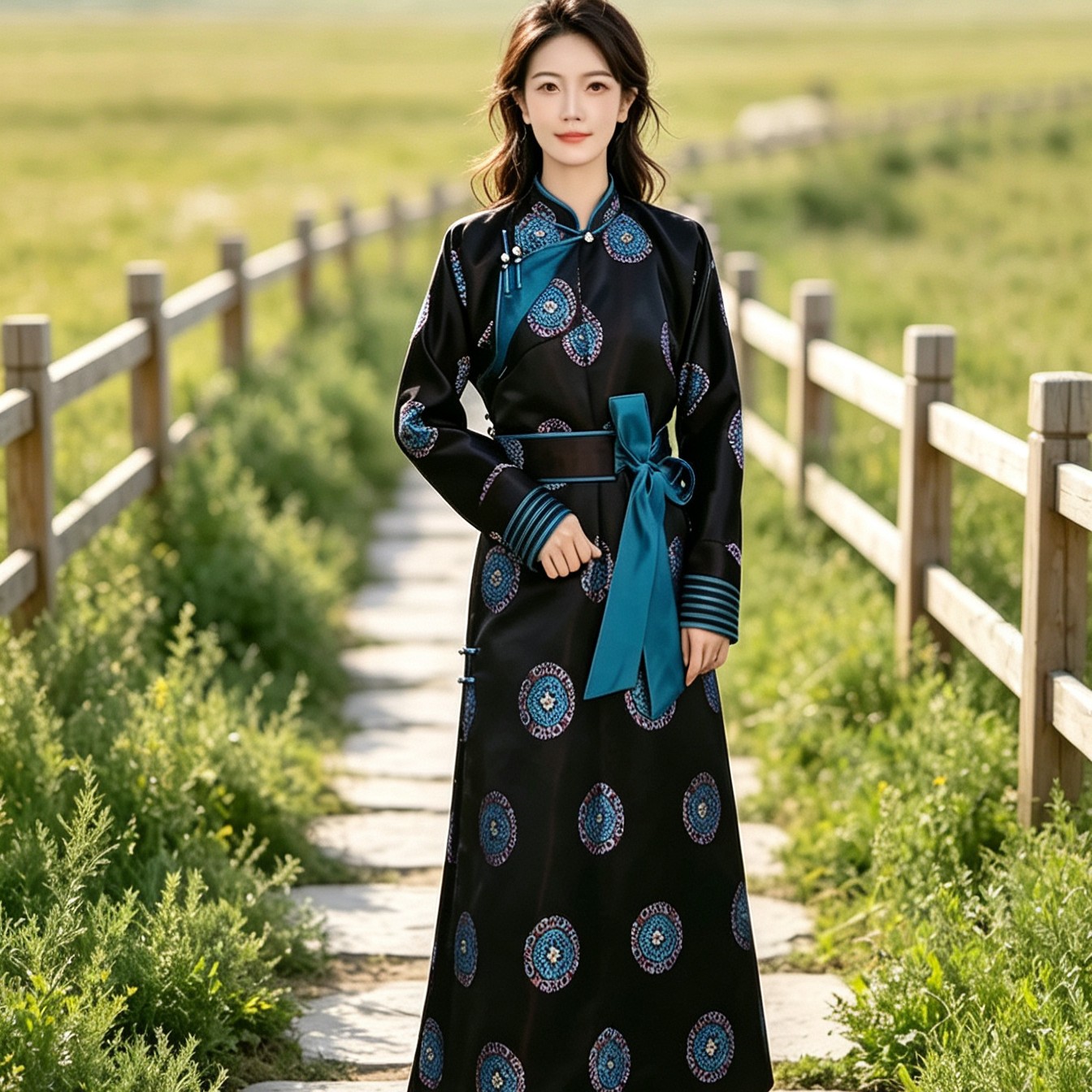 蒙古元素服装传统时尚宽松女士蒙古袍立领民族风连衣裙民族风袍子