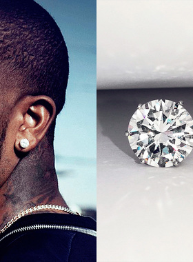 S925纯银六爪镶闪钻耳扣欧美hiphop潮流嘻哈雅痞网红男女皓石耳钉