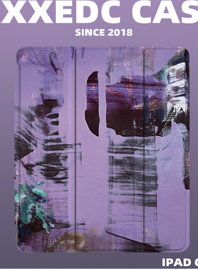 原创小众高级感复古抽象紫色油画2024款air6ipadpro11寸三折ipad防弯亚克力保护壳9代10.2寸air4/5/mini6笔槽