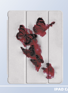 原创小众艺术油画红色烟雾蝴蝶适用于苹果2024款air6ipadpro11寸三折ipad保护壳防弯9代10.2寸air4/5mini6