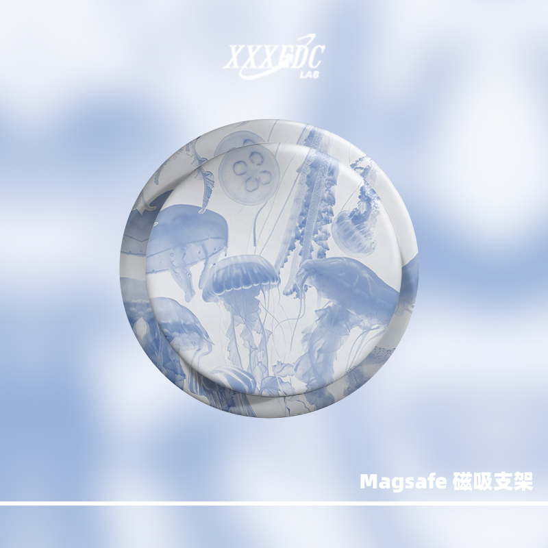 白蓝水母Magsafe磁吸手机壳气囊支架适用苹果吸附伸缩磨砂拆卸