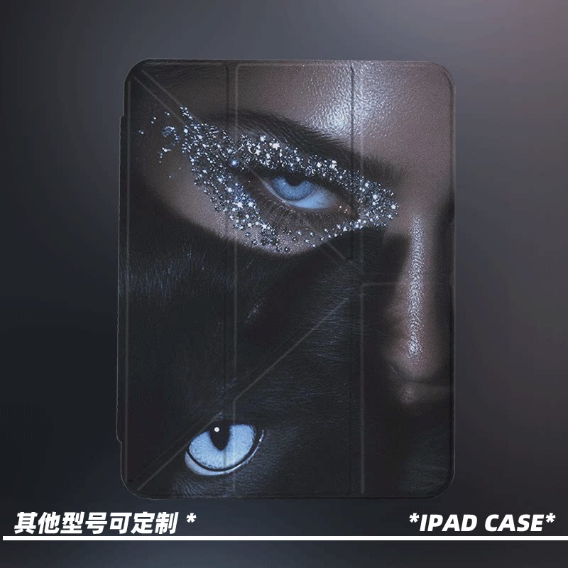 原创高级感钻眼黑猫第11代2026款air8ipadpro11寸三折ipad壳防弯y折亚克力a16平板壳9代10.2寸air7带笔槽