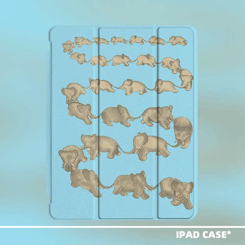 原创小众可爱蓝色小象群适用11代2026款air8ipadpro11寸三折ipad壳防弯亚克力平板壳10.2寸air4/5mini7带笔槽