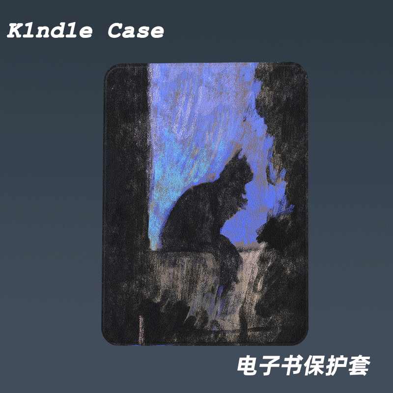油画黑猫咪适用kindle7代电子书保护套kpw123软壳958全包防摔休眠