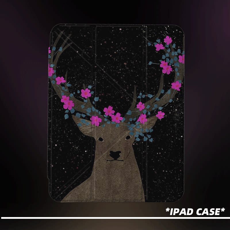 原创氛围感星夜花鹿第11代2026款air8ipadpro11寸三折ipad壳防弯y折亚克力a16平板壳9代10.2寸air7带笔槽