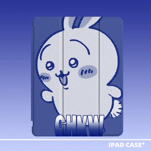 小众像素风可爱蓝色乌萨奇适用苹果2022款ipadpro十代11三折ipad亚克力保护壳10.2寸pro/air4/5/mini6笔槽