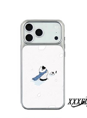 原创雪地双猫磨砂手机壳大孔iPhone17promax苹果16pro软壳15p/i14软边air电镀银边