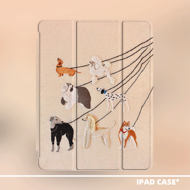原创小众艺术可爱遛狗适用11代2025款air7ipadpro三折ipad壳防弯亚克力平板壳9代10.2寸air4/5mini7带笔槽