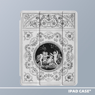 mini6带笔槽 ins小众艺术复古花纹油画天使适用于2025款 air7ipadpro11寸三折ipad壳防弯亚克力10.2寸air4