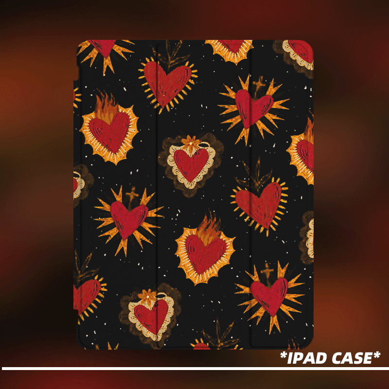 原创小众中古风火焰爱心适用11代2025款air7ipadpro11寸三折ipad壳防弯亚克力平板壳9代10.2air5mini7带笔槽