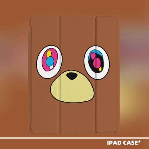 原创小众卡通kanye辍学熊适用11代2026款air8ipadpro11寸三折ipad壳防弯亚克力平板壳9代10.2寸mini7带笔槽