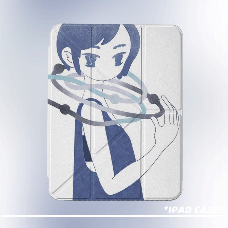 原创简约蓝环女孩第11代2026款air8ipadpro11寸三折ipad壳防弯y折亚克力a16平板壳9代10.2寸air7带笔槽