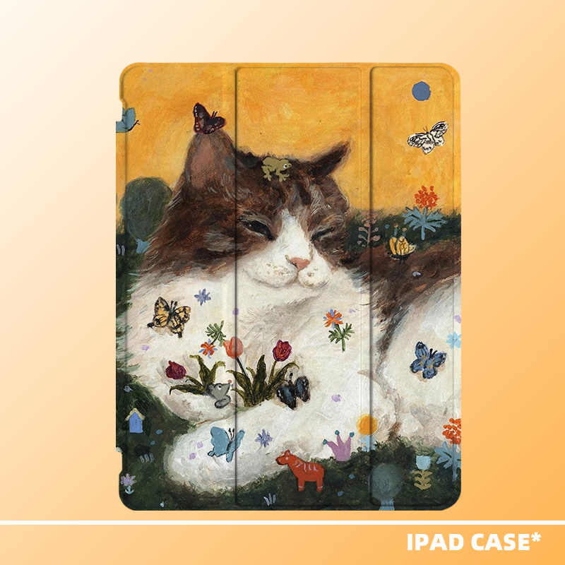 原创艺术油画可爱卡通手绘猫咪苹果2026款air8ipadpro11寸三折ipad防弯亚克力保护壳9代10.2寸/air4/5/mini6
