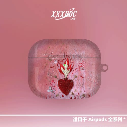 原创小众高级感艺术高级火焰之心适用airpods5代苹果无线蓝牙耳机保护套airpods pro2/3代保护壳4代亮面硬壳