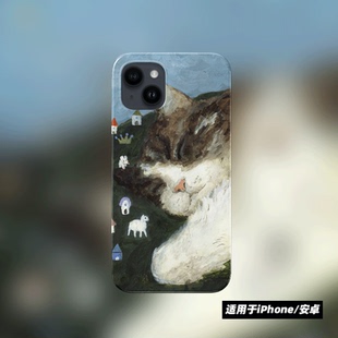 原创可爱小众复古油画睡着的猫咪菲林手机壳iphone17pro软壳苹果16pro磨砂15promax保护套适用华为mate60