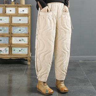 千秋飞燕复古盘扣白鸭绒羽绒裤女冬季新款时尚线条外穿保暖裤子