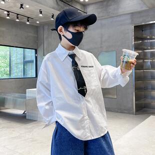 男童春秋白色上衣2026新款中大童带领带衬衫学院风韩版帅气衬衣潮