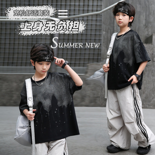 男童夏季韩范酷帅短袖2026新款中大童夏装痞帅宽松T恤男孩时髦潮t