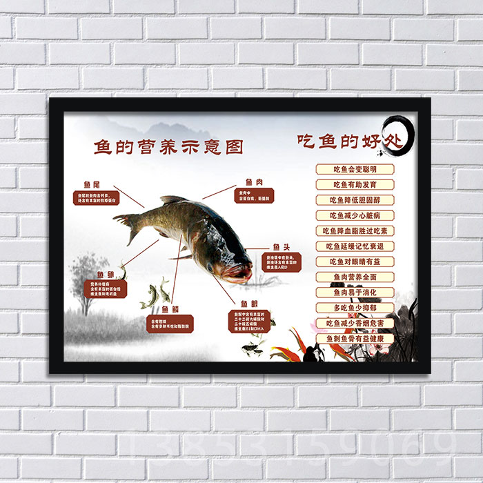 鱼的营养示意图/吃鱼的好处 饭店餐馆烤鱼炖鱼店海报装饰画YS023图片
