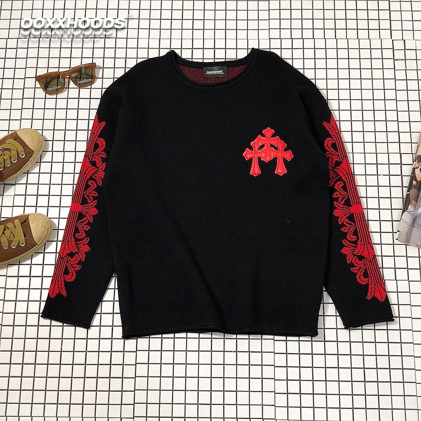 春秋冬针织衫毛衣刺绣十字架潮牌