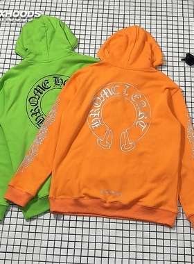荧光绿橙色马蹄十字架花臂亮眼纯棉连帽衫个性帅气cool显眼包卫衣