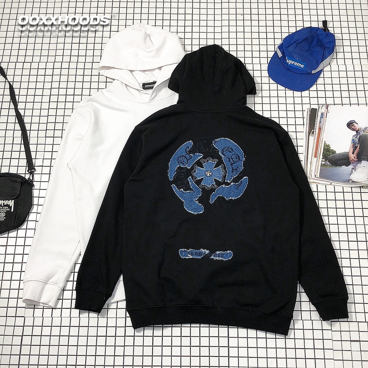 =碎片贴布刺绣花金属纽扣=hoodie