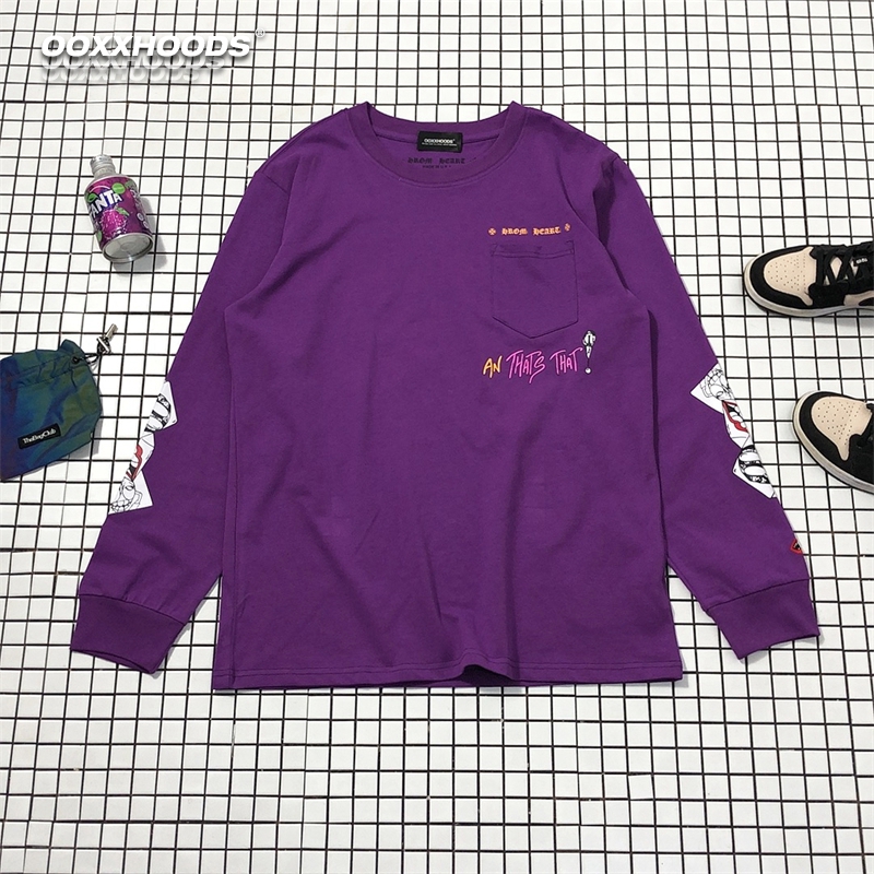 2025新款浪漫紫色十字架潮潮牌宽松纯棉可爱搞怪长袖体恤衫男女T