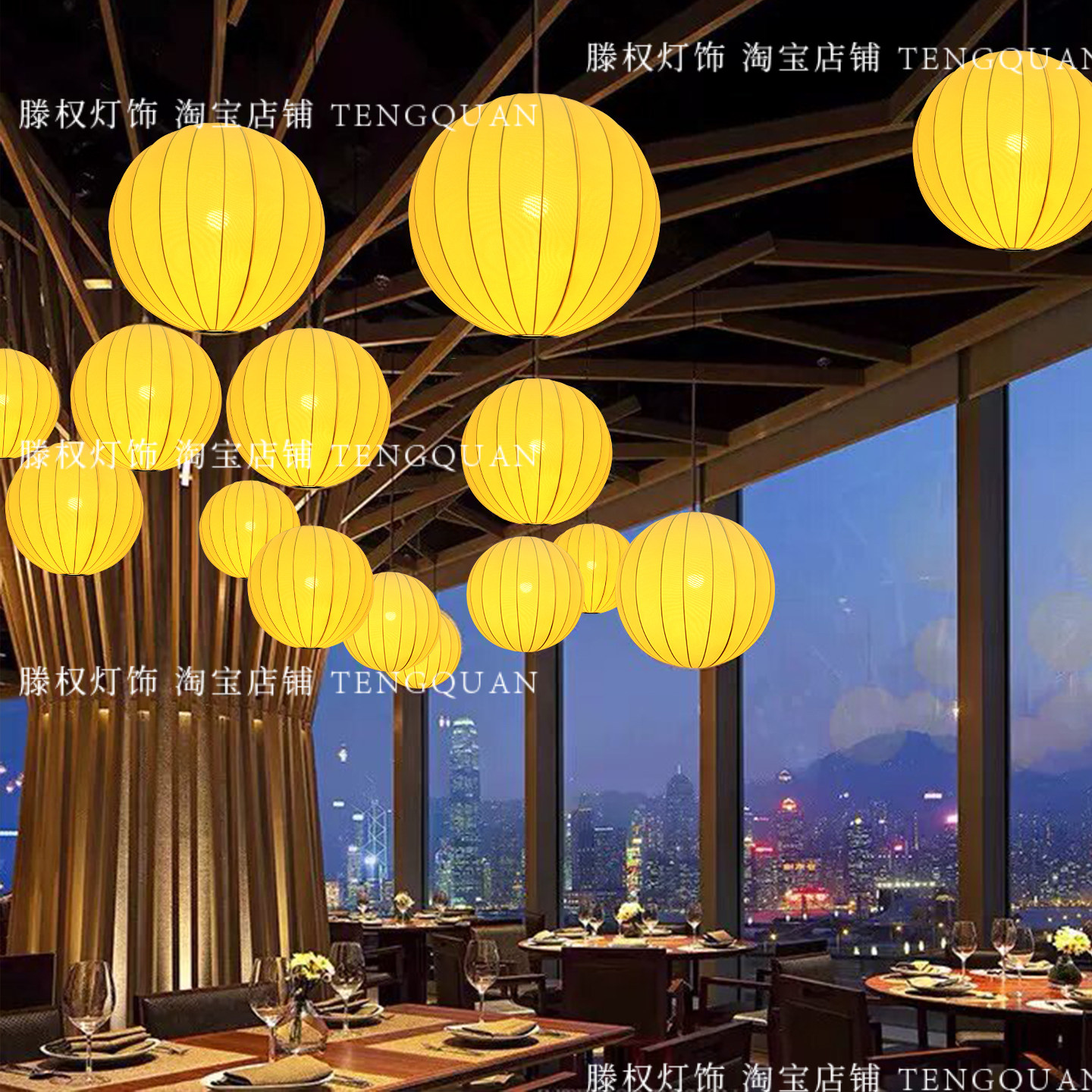 圆形灯笼吊灯新中式茶室餐饮火锅店会所酒店大堂包间工程定制布艺,家装灯饰光源,酒店/宴会厅/餐饮吊灯,淘宝优惠券,粉丝福利购,淘宝优惠卷