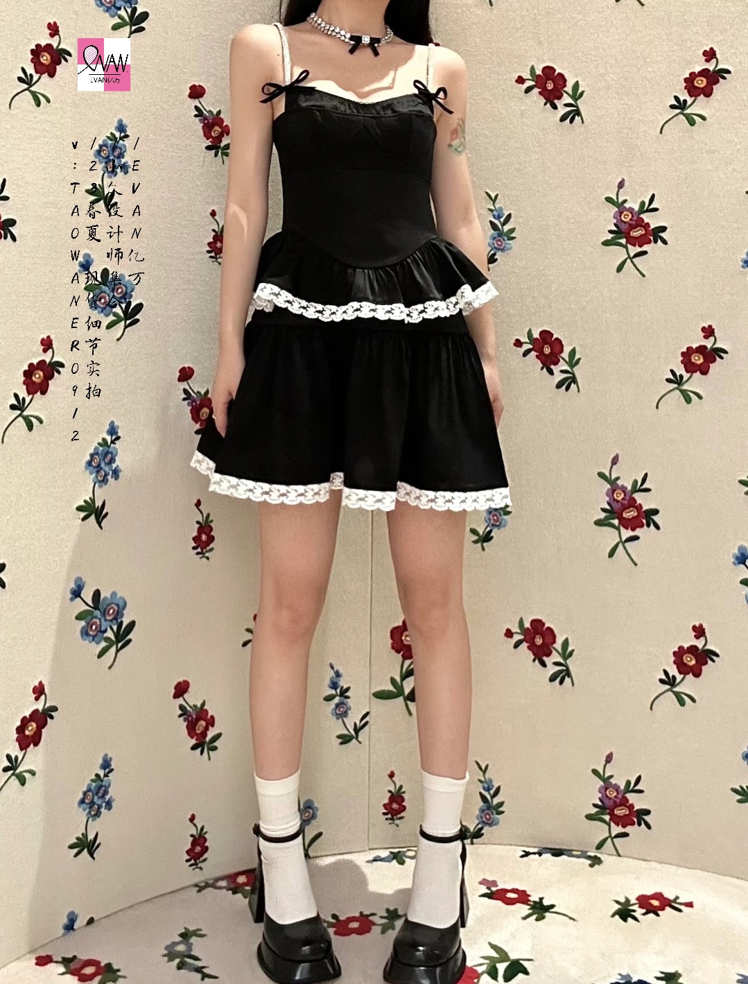 孤品限量款】纯欲设计感吊带收腰显瘦双层蕾丝蓬蓬短裙连衣裙sst