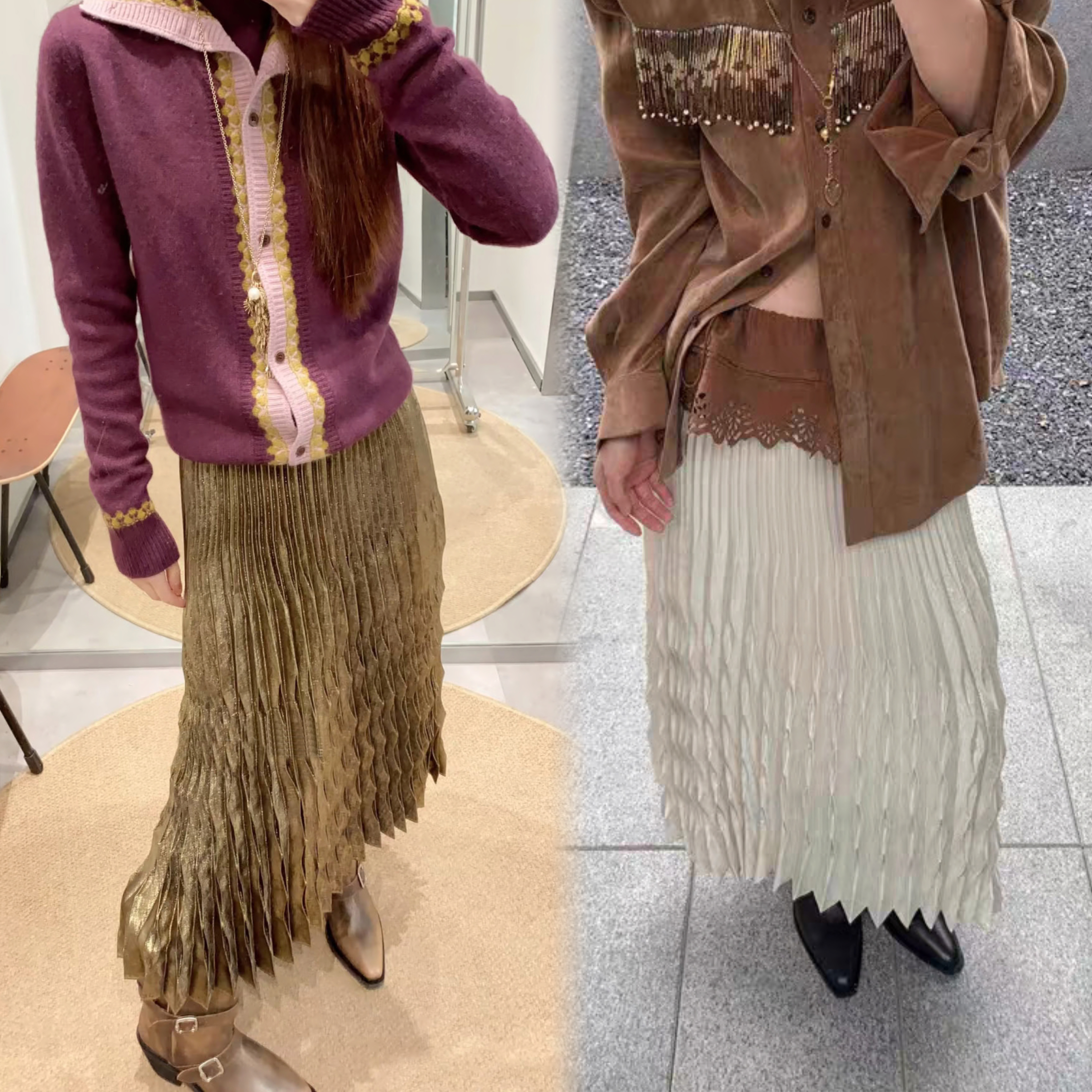 被999＋收藏【顶配正版●ICE】千金名媛气质金色白色百褶裙长半裙