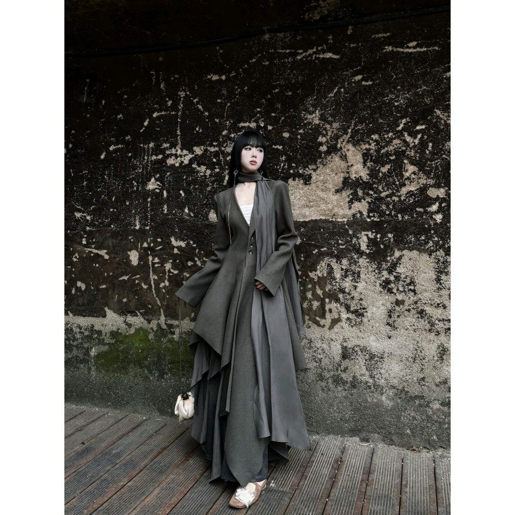 暗黑侘寂风elywoood重工呢子大衣