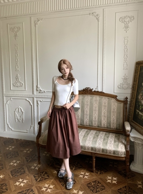 孤品【对版现货】shushut*g打底修身短款插肩袖圆领T恤少女百褶裙