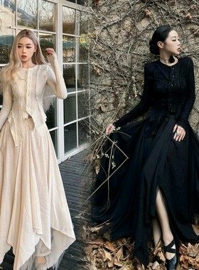 EVAN亿万【正版 | Elywo*d设计师】羊毛蕾丝上衣亚麻不规则半身裙