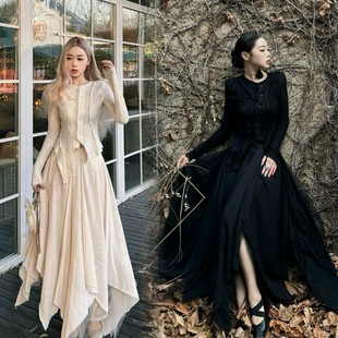 EVAN亿万【对版 | Elywo*d设计师】羊毛蕾丝上衣亚麻不规则半身裙